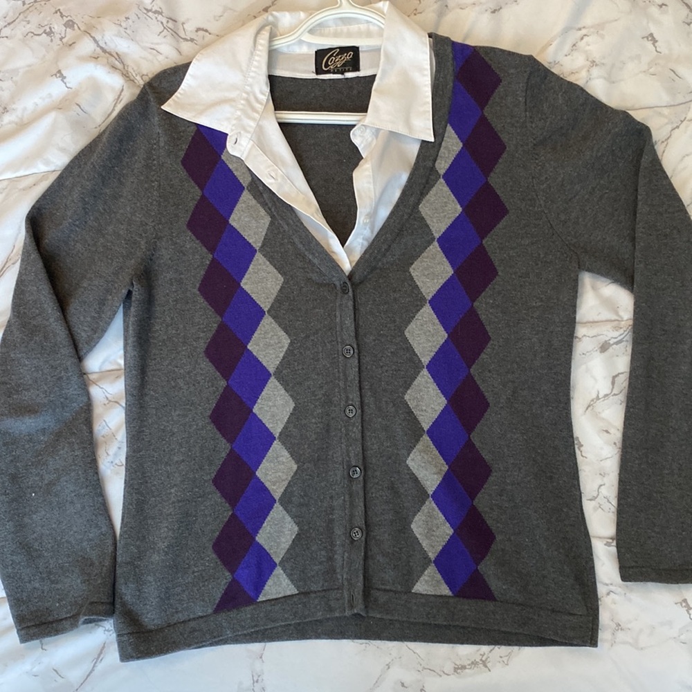 2 in 1 Collar Argyle Sweater